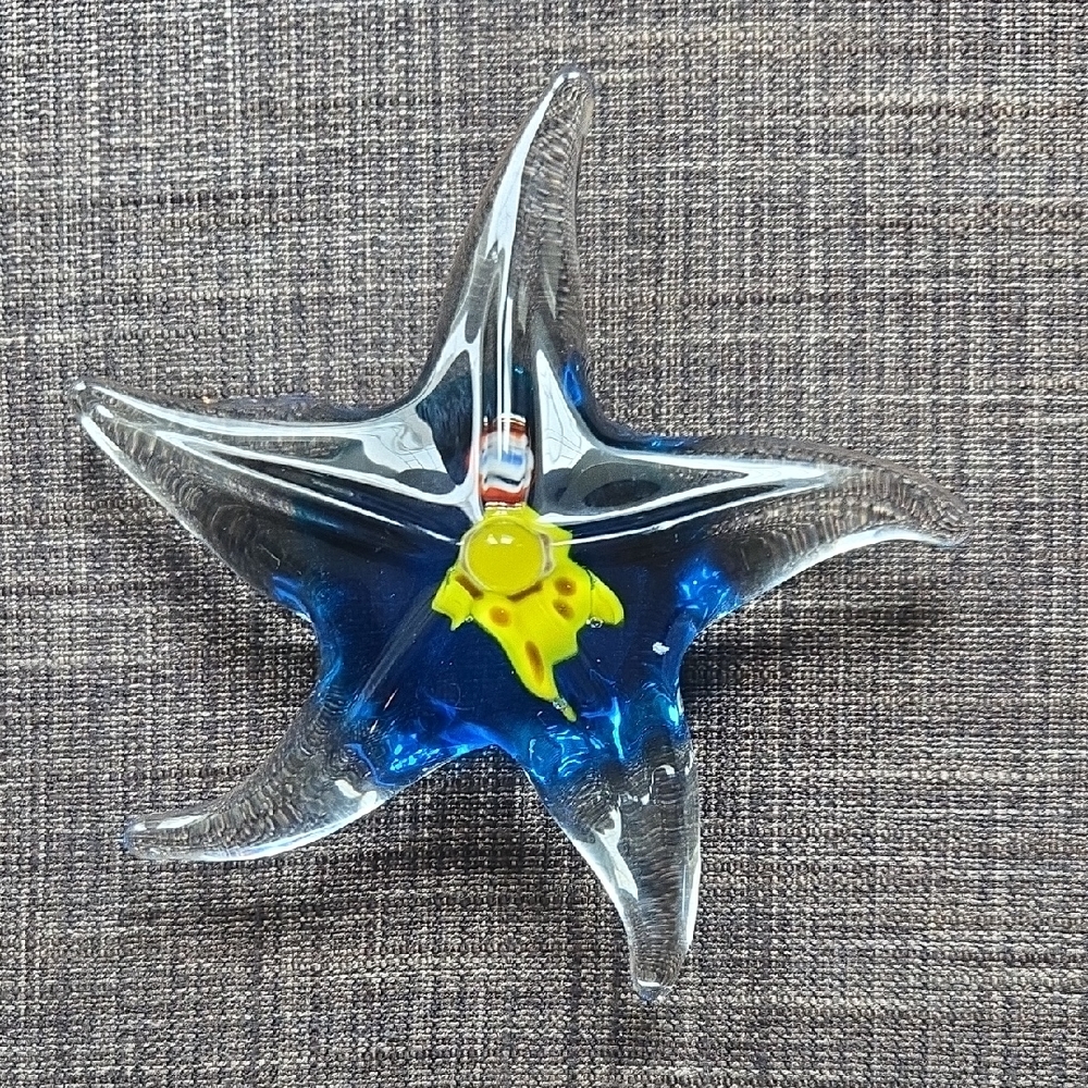 Blue and Yellow Glass Starfish Art Piece